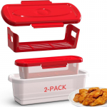 Te&scaron;los ir žuvies apvolymo purtyklės dubuo su apvolymo purtyklės padėklu ir dangteliais Purtyklė vi&scaron;tienos sparneliams, žuviai, svogūnų žiedams, daržovėms kepti raudona