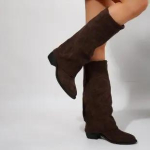 Moteri&scaron;ki ilgi batai iki kelių Rudens mada Smailianosiai batai Klasika Moteri&scaron;ki vakarieti&scaron;ki kauboji&scaron;ki batai Džinsiniai riterio batai Botas Mujer 36 black