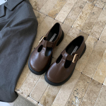 IPPEUM Mary Janes Moteri&scaron;ki Baleto Plok&scaron;čiapadžiai Batai Odinė Sagtis Apvalus Pir&scaron;tas Balerinos Zapatos Mujer 225 ruda