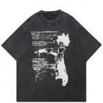 Streetwear Anime Grafinis I&scaron;plautos Juodos Spalvos Medvilninis Unisex Mar&scaron;kinėlis Vasarinis Trumpomis Rankovėmis Mar&scaron;kinėlis S