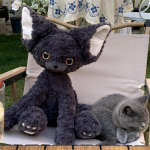Swag Cool Devon Rex Cat pliu&scaron;inis, prikim&scaron;tas garbanotais plaukais Juodų kačių dvasia Kačiuko pliu&scaron;iniai žaislai Gimtadienio dovana mergaitei berniukui abou37-40cm