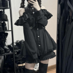 Japoni&scaron;kas Gotikinis Y2k Lolitos Stiliaus Suknelės &Scaron;ortų Rinkinys su Kaspinėliais Moterims Nėriniai Rūmai Off Shoulder Mygtukų Mar&scaron;kinėliai Suknelė Saldus Lieknas &Scaron;ventinis Suknelė S