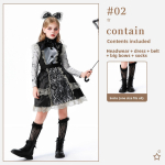 Helovino Vaikų Kostiumas Lolitos Suknelė Klouno Mergaitė Vampyras Karnavalas Mi&scaron;ko Ragana Pasirodymo Apranga 140cm black