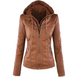 Žieminė moteri&scaron;ka odinė striukė Slim Fit Mink&scaron;ta PU Ilgomis Rankovėmis Užtrauktuku Vienos Spalvos Motociklininko Striukė 5XL brown