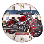 Les Tr&eacute;sors De Lily [A2513] - Horloge Murale m&eacute;tal 'Classic Garage' rouge bleu beige vintage - 40 cm