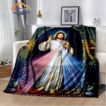 Religinio Jėzaus ka&scaron;myro antklodė 3D spausdinta Kristaus lovatiesė Flanelinė antklodė Mergelė Marija -Jėzus serijos patogi namų antklodė 150x200cm