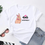 (Azijos dydis) Mar&scaron;kinėliai Moteri&scaron;ki ra&scaron;tai, nagai Animaciniai filmukai Makiažo tendencija Spausdinti Tee Top Madingi Moteri&scaron;ki drabužiai Trumpomis rankovėmis grafiniai mar&scaron;kinėliai S