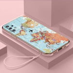 Prabangus padengtas TPU telefono dėklas su dirželiu, skirtas Samsung Galaxy A04 05s A13 A14 A24 A54 A34 Note20 S23 Ultra dėklai A29 Pasaulio žemėlapio meno vir&scaron;elis Samsung Galaxy A01