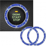 Bling Crystal Double Rhinestone Car Engine Start Decoration Ring, Sparkling Push Start Button Sticker, Key Ignition & Knob Ring Decoration, Bling 1 PC tamsiai mėlyna spalva
