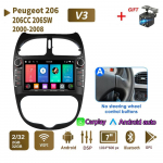 Automobilių radijo daugialypės terpės grotuvas skirtas PEUGEOT 206 206CC 206SW 2000-2008 2 Din Android Carplay GPS Autoradio 2+32GB 2+32GB,A juoda