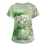 Moteri&scaron;ki mieli spausdinti darbo drabužiai V formos i&scaron;kirpte, dvisluoksnės ki&scaron;enės, paprastos trumpomis rankovėmis, kalėdinis megztinis S