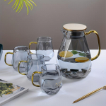 Rinkinys: Geometrinis stiklinis ąsotis ir stiklinės taurės 1800ml/60.87oz Gėrimų ąsotis ir 4 vnt. 350ml/11.84oz Vandens puodeliai Atsparus kar&scaron;čiui Arbatos rinkinys Namų dekoras Kambario dekoras
