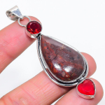 Natural Lake Superior Agate, Garnet 925 Sterling Silver Pendant 2.96 u6p01