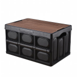 Ne&scaron;iojama sulankstoma lauko sandėliavimo dėžė su mediniu dangčiu, skirta stovyklavimui ir automobilio bagažinei 42x28.5x23 cm [Approx. 30L] juoda