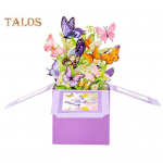 Butterfly Pop Up Card Handcrafted 3D Paper Flower Bouquet Pop-up Greeting Card for Birthday Anniversary Mother's Day violetinė