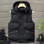 Žieminės &scaron;iltos liemenės Vyri&scaron;ki vir&scaron;utiniai drabužiai Laisvalaikio storos berankovės parkas su gobtuvu plius dydžio liemenė 2XL