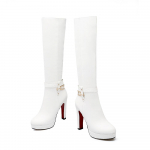 Moteri&scaron;ki auk&scaron;takulniai batai rudens ir žiemos nauji vandeniui atsparūs stalo storu kulnu didelio dydžio universalūs vidutinio ilgio batai 38 balta