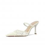 Mada Mada Nėriniai Gėlės Tinklelis Moteri&scaron;ki Siurbliai Eleganti&scaron;ki Smailus pir&scaron;tas Slongbacks Stiletai Auk&scaron;ti kulniukai Mules Vasaros Moteri&scaron;ki &Scaron;ventiniai Suknelės Batai 35 smėlis