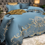 Europieti&scaron;kas 4 dalių 100% medvilnės patalynės komplektas su ledo &scaron;ilko antklodės užvalkalu - prabangi vestuvinė patalynė 1.5m Flat Sheet Set: Duvet Cover 200*230