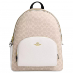 Coach Court 33 Logotipas Dvigubas Užtrauktukas Dengtas Drobės Ir Odos Kuprinė Didelė Moteri&scaron;ka Kuprinė Smėlio Spalvos CZ175-IMXDM Basic Set (Bag+Dust Bag)