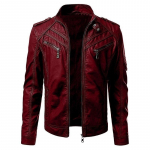 Naujas auk&scaron;tos kokybės vyri&scaron;kas mados stovas antkaklis motociklo odinės striukės rudens žiemos PU odinis paltas juodas, rudas, vyno raudonas plius dydis (S ~ 5XL) S vyno raudonos spalvos