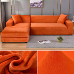 Aksominis sofos užvalkalas Elastingas storas L formos kampinis sofos užvalkalas svetainei 1/2/3/4 vietos tamprus sofos sofos fotelis užvalkalas 3 Seater 185-230cm oranžinė