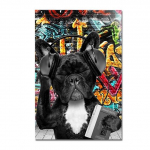 Graffiti gyvūnų drobės tapybos buldogų plakatas su kabančiu spaudiniu su ausinėmis 21cm&times;30cm NoFrame