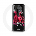 Coque pour Samsung Galaxy A70 Squid Game Affiche masques soldats logo cor&eacute;en