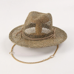 Moteri&scaron;ka &scaron;iaudinė &bdquo;Fedora&ldquo; skrybėlė nuo saulės, ilga auksinė grandinėlė, vasarinė panamos skrybėlė, plačiabrylė, paplūdimio skrybėlė, UPF50+, &bdquo;Derby&ldquo; bažnyčios, sodo vakarėlio skrybėlė