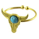 7bis [Q1474] - Bague artisanale 'Boho' turquoise dor&eacute; (cr&acirc;ne de bison)- 14x13 mm turkis