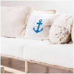 Les Tr&eacute;sors De Lily [Q4334] - Housse de coussin coton 'Monde Marin' beige bleu (ancre marine) - 40x40 cm