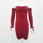Rudens žiemos tvarsliava Suknelė Moteri&scaron;ka Seksuali Be pečių ilgomis rankovėmis Plonas Elastingas Bodycon Vakarėlis Juoda Balta Geltona Raudona Kavos armijos žalia SML M armijos žalia spalva