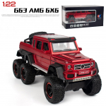 1/22 Scale G63 AMG 6x6 V12 visureigis juodas pikapas modelio automobilis, cinko lydinio patraukiamas atgal Žaislinis automobilis su garsu ir &scaron;viesa, skirta vaikams berniukui mergaitei 23.5*11*10CM raudona