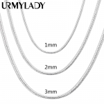 925 sterlingų sidabro 1 mm / 2 mm / 3 mm tvirta gyvatės grandinėlė 40&ndash;75 cm karoliai vyrams Moteri&scaron;ki papuo&scaron;alai 1MM-45CM 18inch