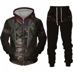 Tamplieriaus riterio 3D spausdintas gobtuvas / kostiumas su užtrauktuku, vyri&scaron;kas 2 dalių sportinis kostiumas, madingas viduramžių &scaron;arvų, cosplay kostiumas 3XL gray