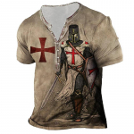 Vintažiniai mar&scaron;kinėliai vyrams, 3D spaudiniai Knight Henley mar&scaron;kinėliai V formos i&scaron;kirpte trumpomis rankovėmis, negabaritiniais vir&scaron;utiniais mar&scaron;kinėliais Vyri&scaron;ki drabužiai gatvės apranga L