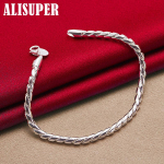 925 sterlingų sidabro 4 mm gyvatės grandinės prisukamos apyrankės papuo&scaron;alai 20cm