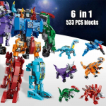 522 vnt. 6 viename dinozaurų transformacijos roboto statybiniai blokai karo dievo mecha tiranozauro pterodaktil figūrėlės modelio plytos žaislai