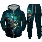 Spalvingas Wolf 3D Print Sportinis kostiumas Hip Hop Streetwear Užtrauktuku gobtuvai Kostiumas Vyrams Moterims Vaiki&scaron;kas laisvalaikio džemperis su gobtuvu, bėgiojimo kelnių rinkinys XL