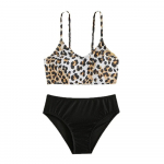 7-15 metų paauglių mergaičių leopardo ra&scaron;to maudymosi kostiumėliai vaiki&scaron;ki dviejų dalių maudymosi kostiumėliai mergaitei Hot Summer paplūdimio maudymosi kostiumėlis Biquini Infantil 7-8 years old juoda