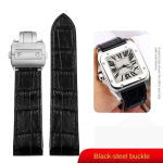 Laikrodžio apyrankė, skirta Cartier Santos 100 laikrodžiui, 20 mm, 23 mm vyrams, moterims, auk&scaron;tos kokybės karvės odos dirželiai, sulankstoma sagtis, natūralios odos laikrodžio apyrankė Black-silver 20mm black
