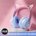 2024 m. naujos mielos katės RGB spalvotos lemputės belaidės ausinės &bdquo;Bluetooth 5.1&ldquo; stereofoninės muzikos žaidimų ausinės mergaitėms, dovanų ausinės su mikrofonu mėlyna