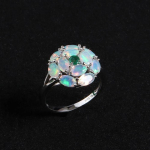 Lengva prabanga Apvalaus dizaino spalvomis turtingas natūralus Opalo brangakmenio žiedas 925 sterlingų sidabro puikūs papuo&scaron;alai moterims dovana US RING SIZE:6# įvairiaspalvis