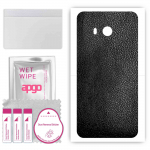 apgo Protective Skin Sticker for the back compatible with HTC U11, Wrap Film, Foil, Vinyl - Pattern Black Leather