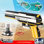 Kūrybi&scaron;ki 3 būdai žaisti Supergun pistoleto surinkimo berniukas, surinkęs statybinius blokus žaislas Dovana be dėžutės