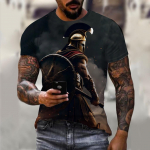 Nauji 3D &bdquo;Warrior&ldquo; marginti mar&scaron;kinėliai trumpomis rankovėmis, laisvalaikio sportiniai laisvi auk&scaron;tos kokybės vasariniai vyri&scaron;ki palaidiniai su apvalia kakle 5XL