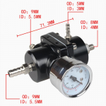 Kuro slėgio reguliatorius, aliuminio lydinio universalus reguliuojamas FPR degalų slėgio reguliatorius su slėgio matuoklio žarna, reguliuojama 0-140psi 7.13cm juoda