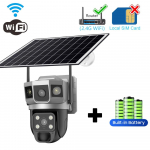 6K 12MP WiFi saulės kamera dviejų objektyvų lauko vandeniui atspari 4G belaidė CCTV vaizdo baterijos monitorius PIR judesio aptikimo saugos IP kamera