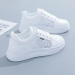 Little White Shoes Moteri&scaron;ki pavasario/vasaros ploni 2024 m. nauji tinkliniai batai moteri&scaron;ki, kvėpuojantys tinkliniai universalūs laisvalaikio sportiniai batai storu padu 35 balta