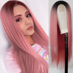 Sintetinis ilgas tiesus perukas, madingas prailginamas nėriniuotas priekinis perukas be kirpčiukų Juodas perukas moterims kasdieniam Cosplay dėvėjimui 60cm